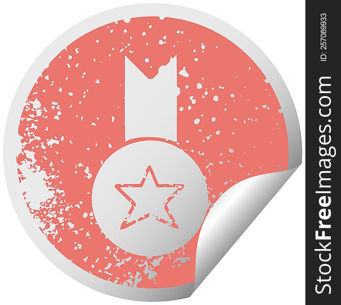 Distressed Circular Peeling Sticker Symbol Gold Medal