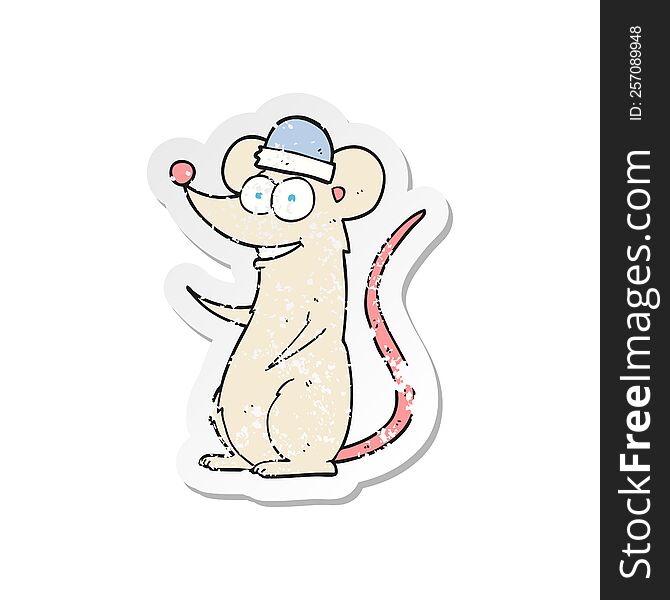Retro Distressed Sticker Of A Cartoon Happy Mouse