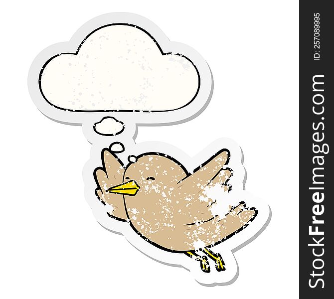 Cartoon Bird And Thought Bubble As A Distressed Worn Sticker