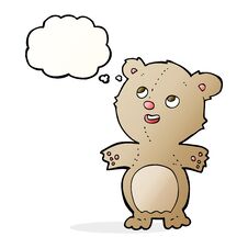 Cartoon Happy Little Teddy Bear With Thought Bubble Stock Photo