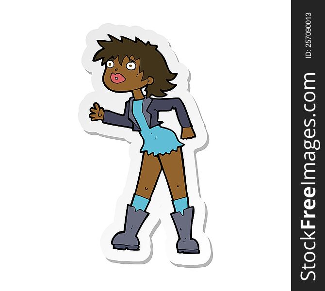 sticker of a cartoon girl in leather jacket