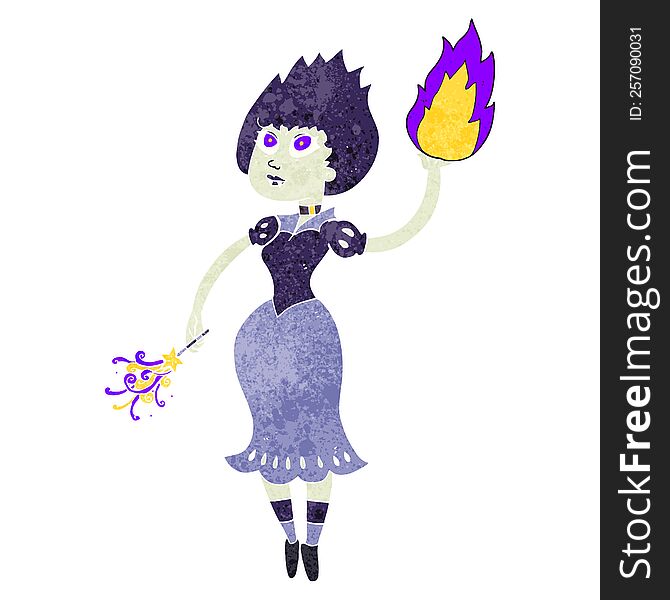 Retro Cartoon Vampire Girl Casting Fireball