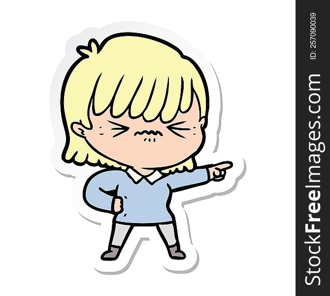 Sticker Of A Annoyed Cartoon Girl Pointing