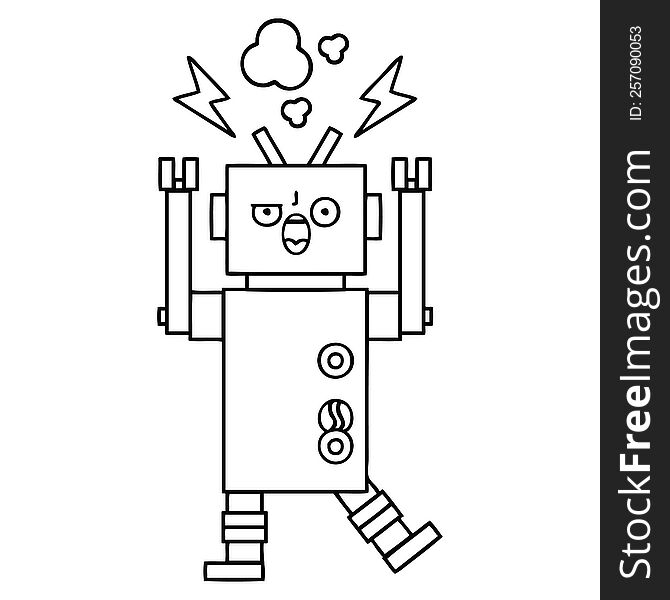 Line Drawing Cartoon Broken Robot