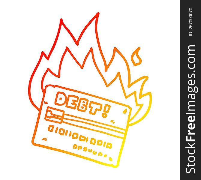 warm gradient line drawing of a burning credit card cartoon
