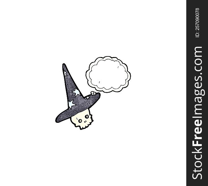 Spooky Skull In Wizard Hat Cartoon