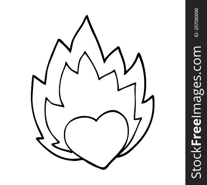 line drawing cartoon flaming heart