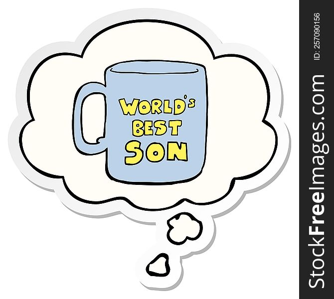 worlds best son mug and thought bubble as a printed sticker