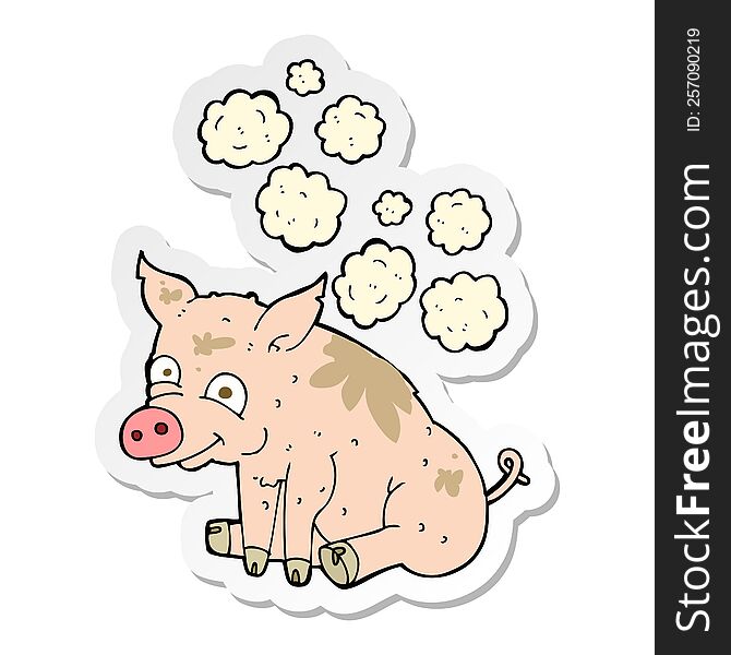 Sticker Of A Cartoon Smelly Pig