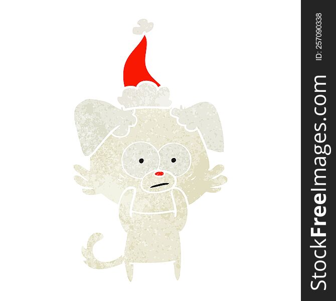 Nervous Dog Retro Cartoon Of A Wearing Santa Hat