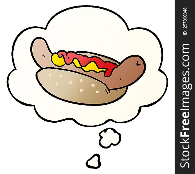 Cartoon Hot Dog And Thought Bubble In Smooth Gradient Style