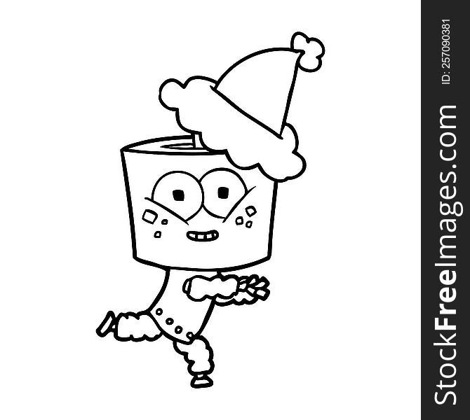 Happy Line Drawing Of A Robot Wearing Santa Hat