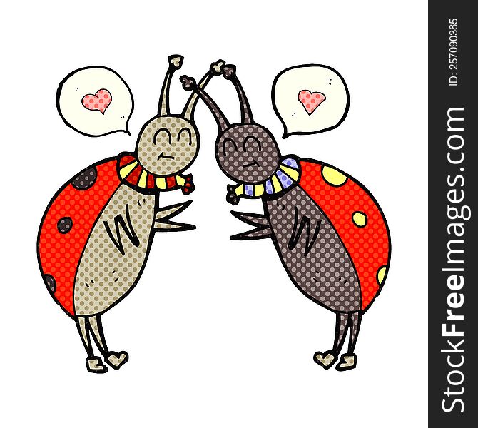 freehand drawn comic book speech bubble cartoon ladybugs greeting
