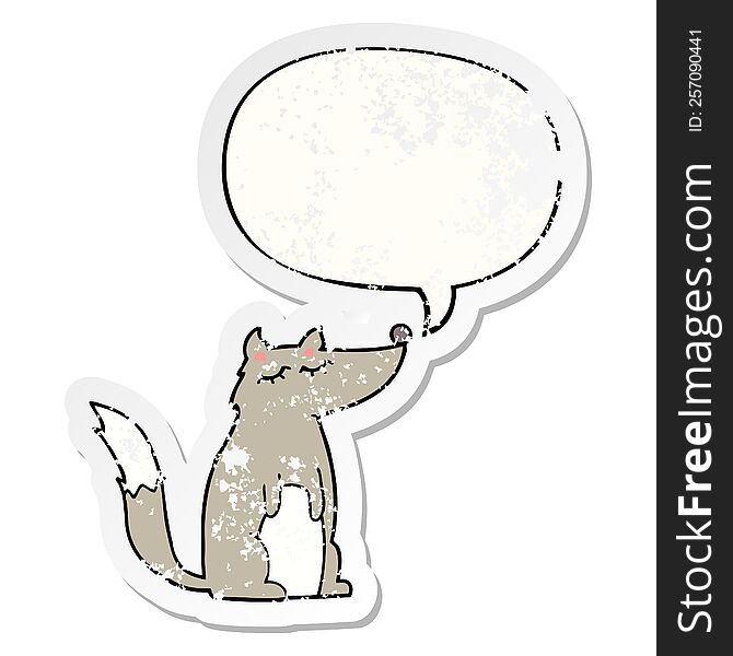 Cartoon Wolf And Speech Bubble Distressed Sticker