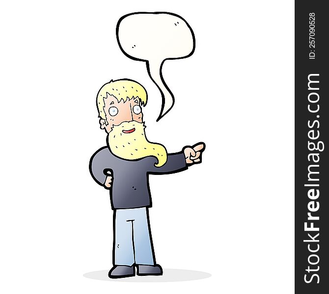 Cartoon Man With Beard Pointing With Speech Bubble
