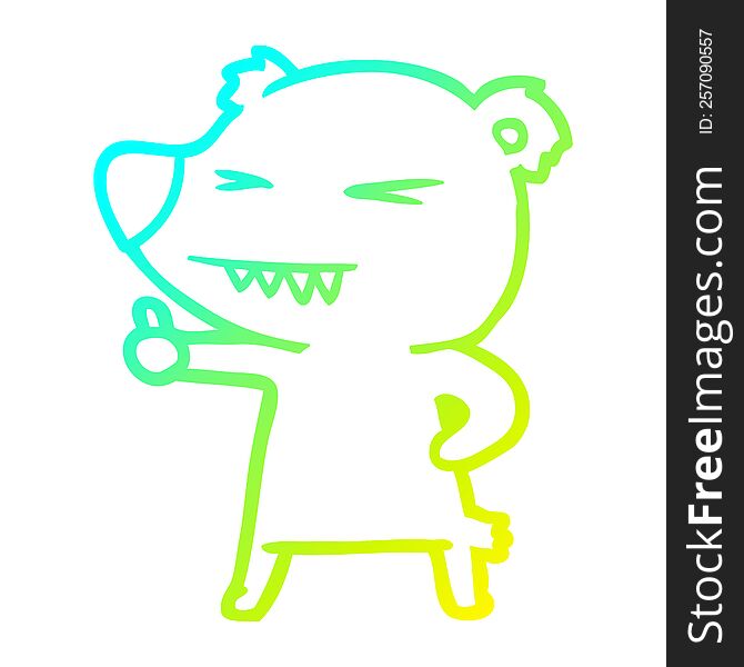 Cold Gradient Line Drawing Cartoon Bear Giving Thumbs Up