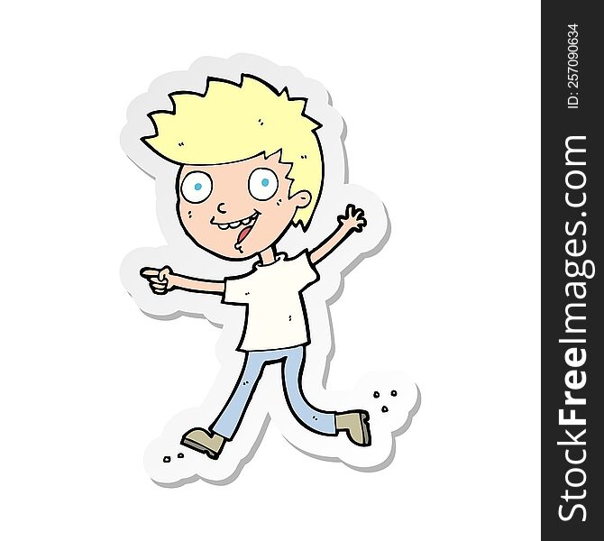 Sticker Of A Cartoon Crazy Excited Boy