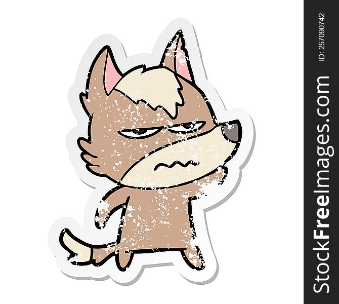 Distressed Sticker Of A Cartoon Annoyed Wolf