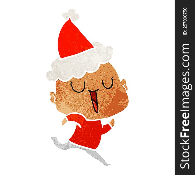 happy hand drawn retro cartoon of a bald man wearing santa hat. happy hand drawn retro cartoon of a bald man wearing santa hat