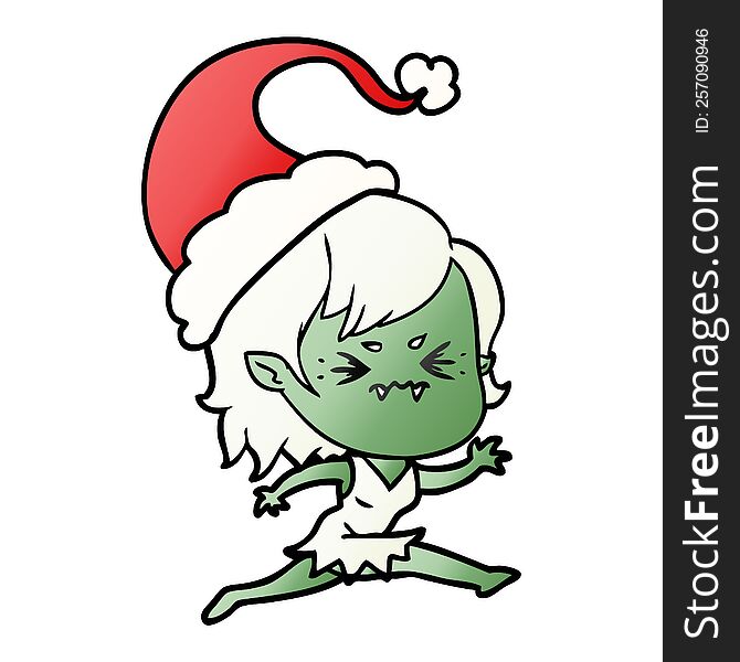 annoyed gradient cartoon of a vampire girl wearing santa hat