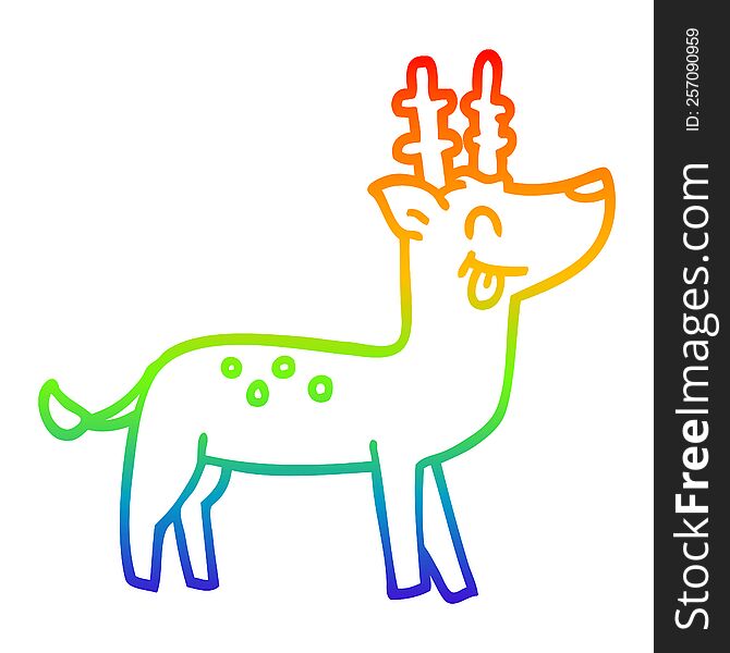rainbow gradient line drawing of a cartoon happy reindeer