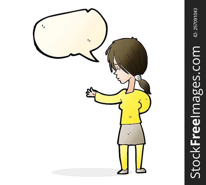 Cartoon Woman Gesturing With Speech Bubble