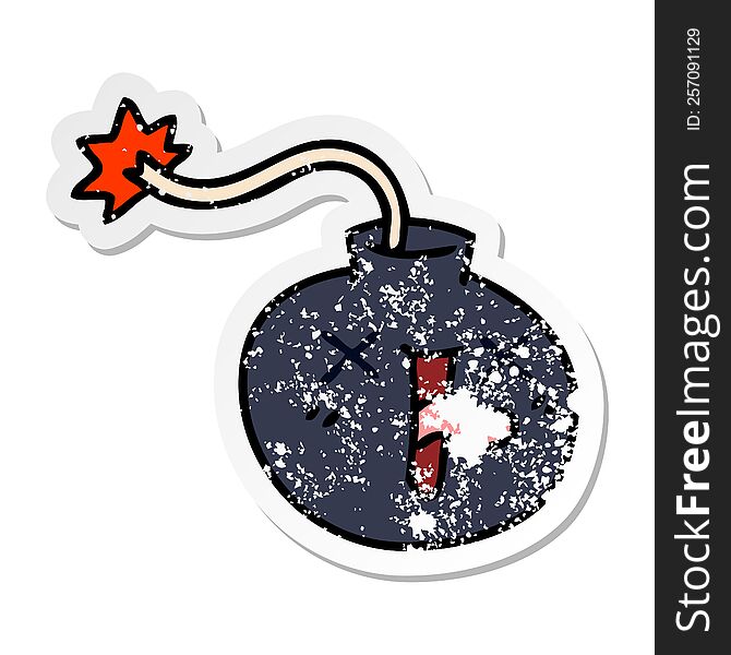 Distressed Sticker Of A Quirky Hand Drawn Cartoon Bomb
