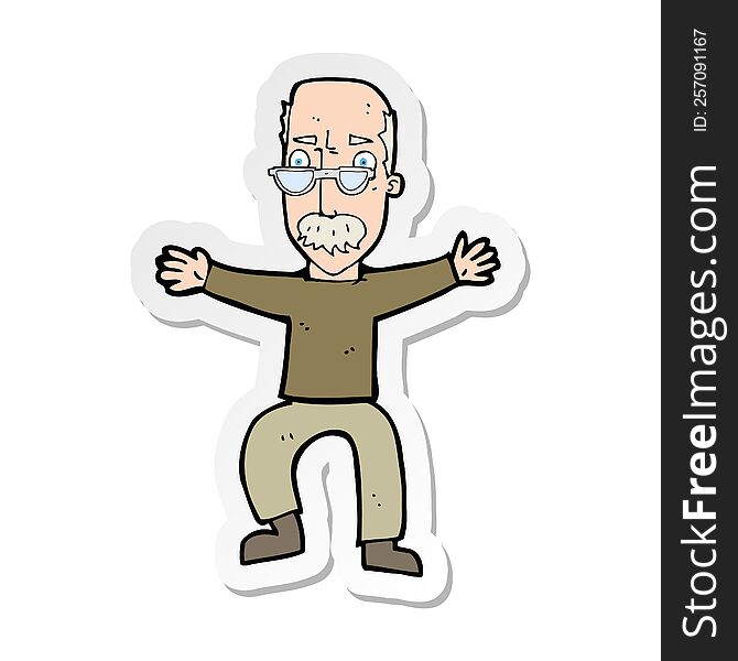 Sticker Of A Cartoon Old Man Waving Arms