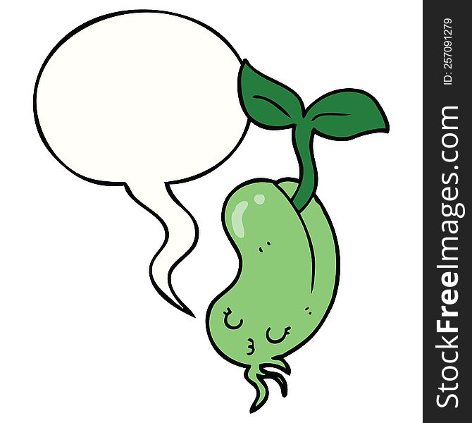 cartoon sprouting bean with speech bubble. cartoon sprouting bean with speech bubble
