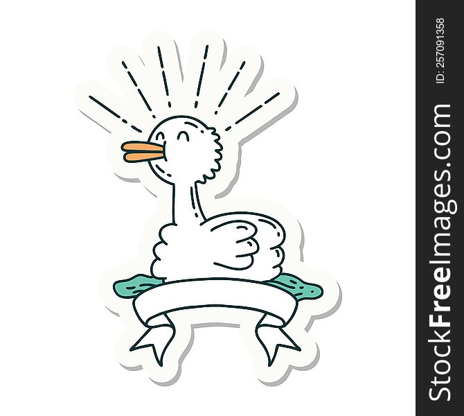 sticker of a tattoo style swimming duck