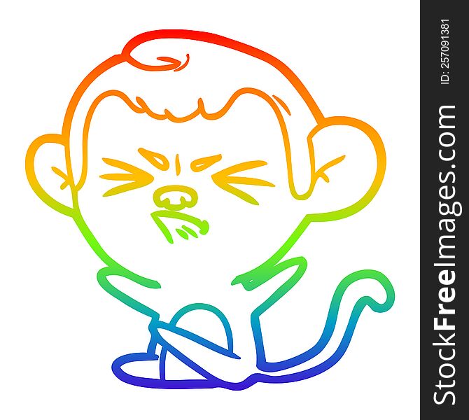 rainbow gradient line drawing cartoon angry monkey