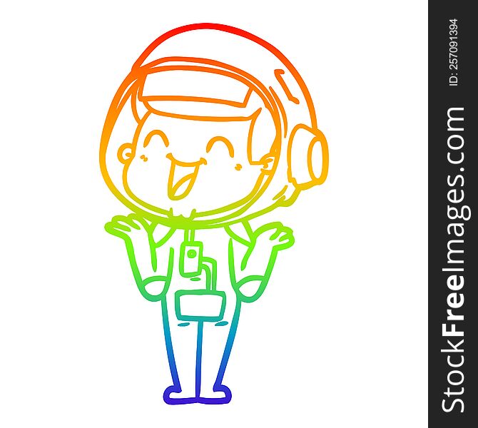 rainbow gradient line drawing of a happy cartoon astronaut
