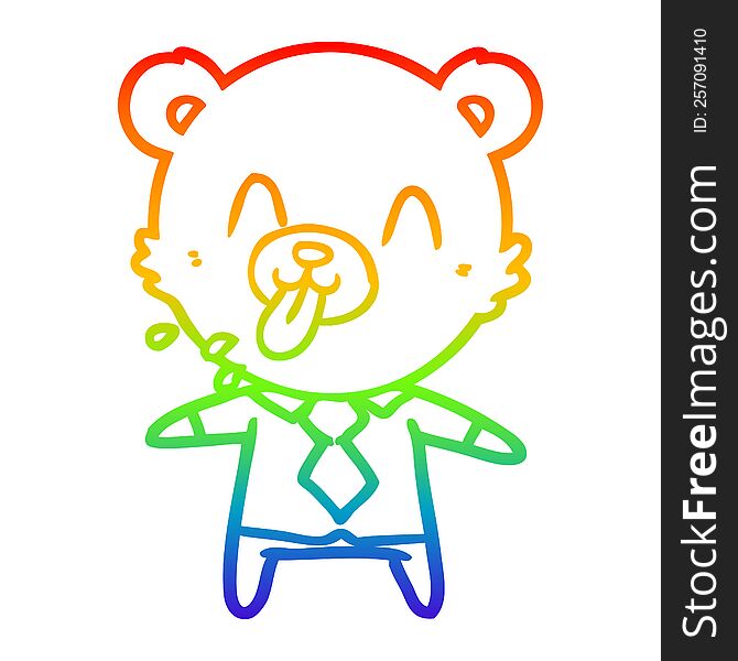 Rainbow Gradient Line Drawing Rude Cartoon Bear Boss
