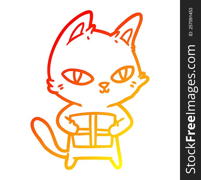 warm gradient line drawing of a cartoon cat holding parcel