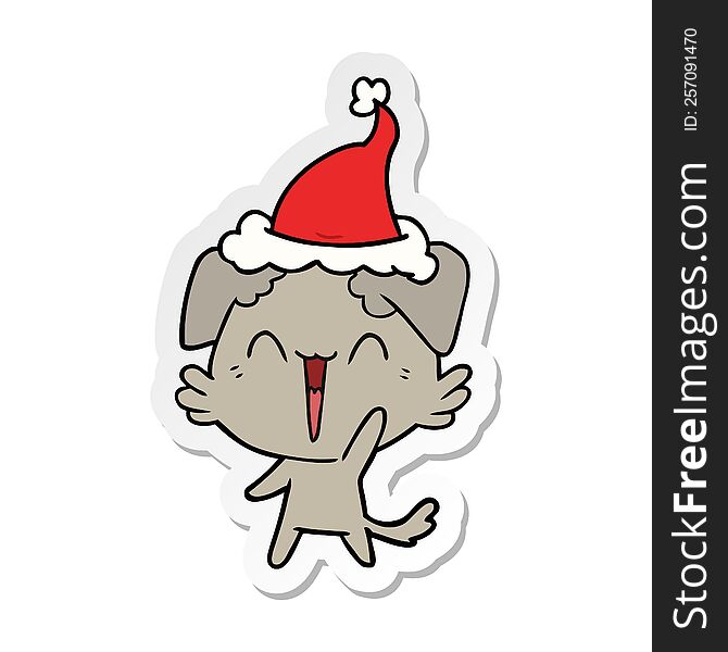 Happy Little Dog Sticker Cartoon Of A Wearing Santa Hat