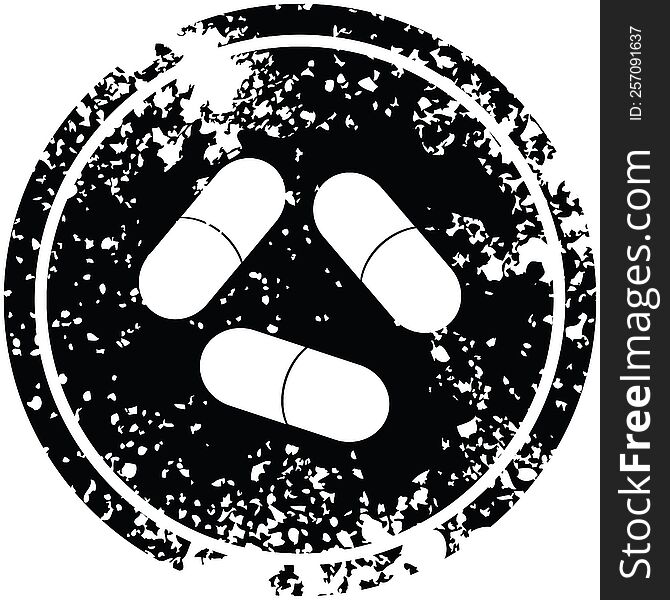 pills vector illustration circular distressed symbol. pills vector illustration circular distressed symbol