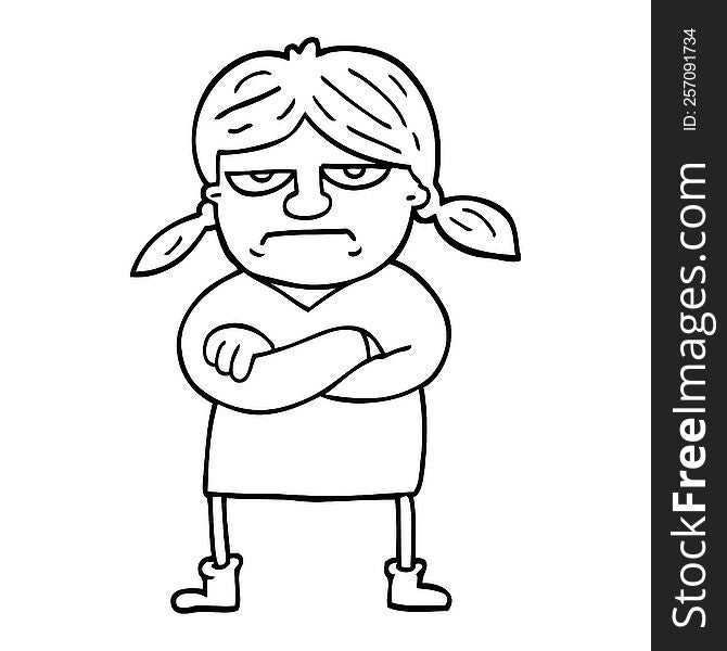 black and white cartoon grumpy girl