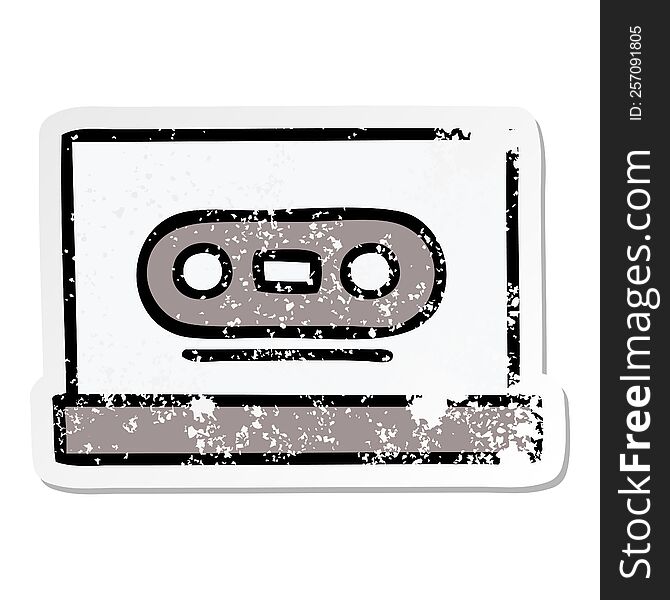 distressed sticker of a cute cartoon retro cassette