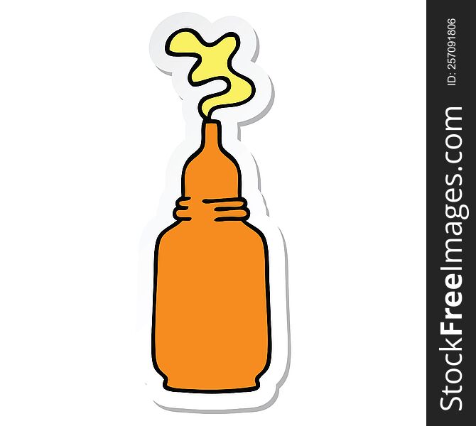 sticker of a quirky hand drawn cartoon mustard bottle