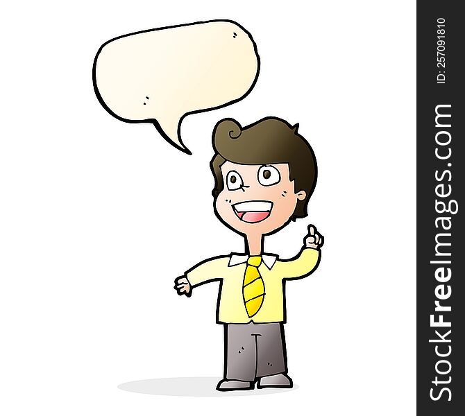 Cartoon School Boy Raising Hand With Speech Bubble