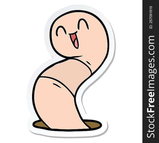 sticker of a cartoon happy worm