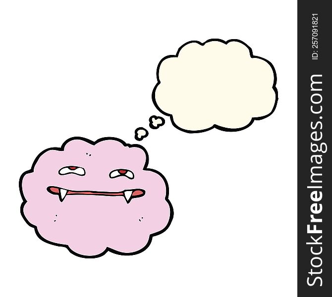 cartoon pink fluffy vampire cloud with thought bubble