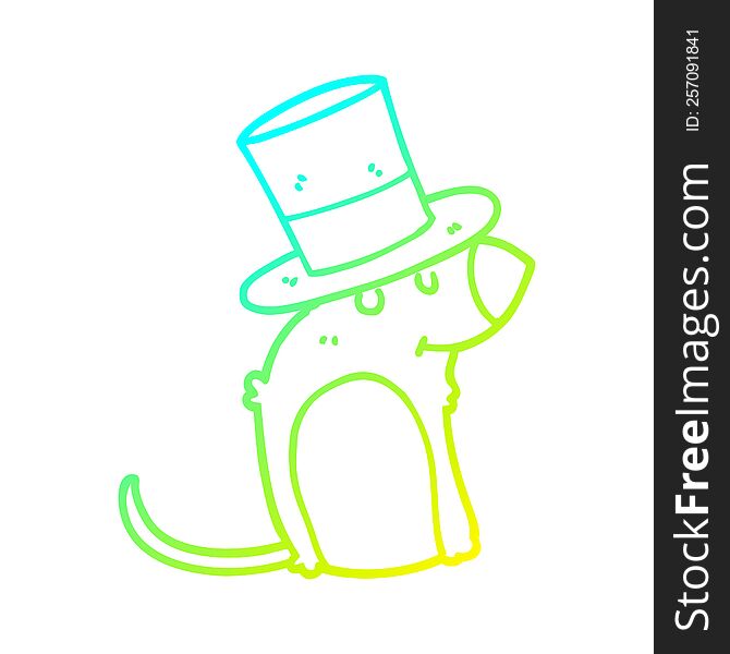 Cold Gradient Line Drawing Cartoon Rat Wearing Christmas Hat