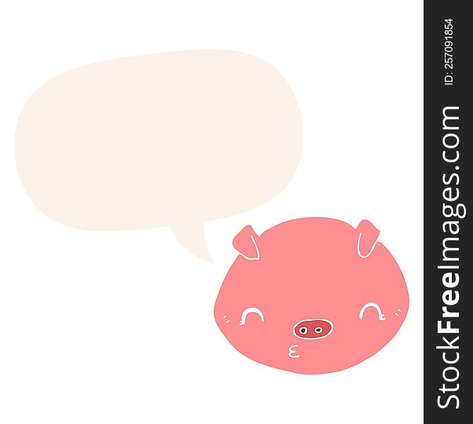 Cartoon Pig And Speech Bubble In Retro Style