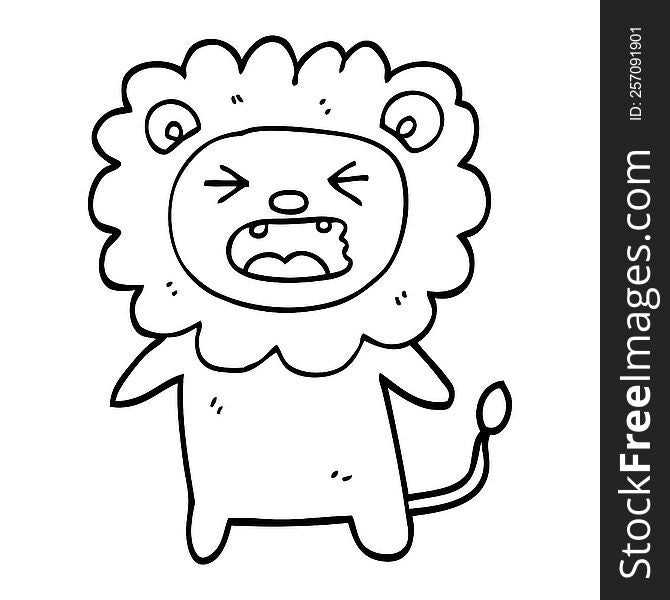 black and white cartoon roaring lion
