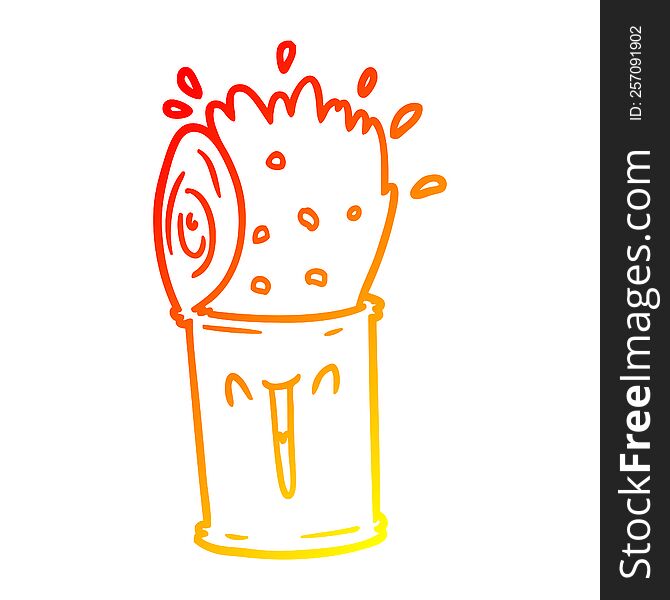 Warm Gradient Line Drawing Cartoon Happy Exploding Soup Can
