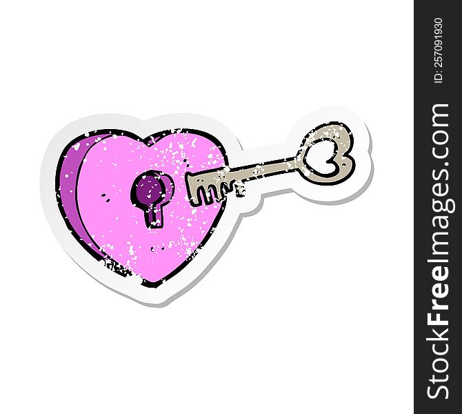 retro distressed sticker of a cartoon heart with keyhole