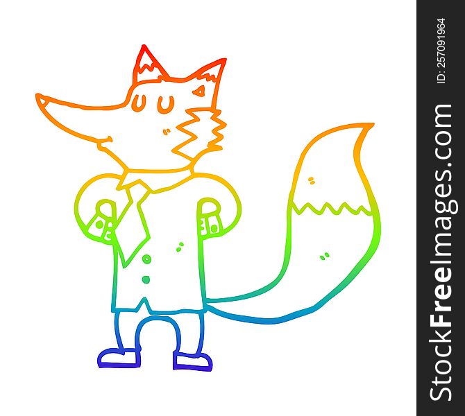 Rainbow Gradient Line Drawing Cartoon Fox Businessman