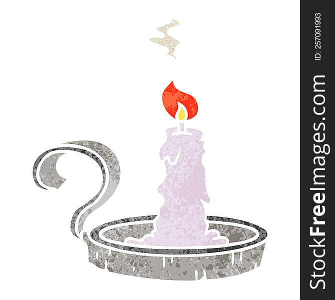 retro cartoon doodle of a candle holder and lit candle