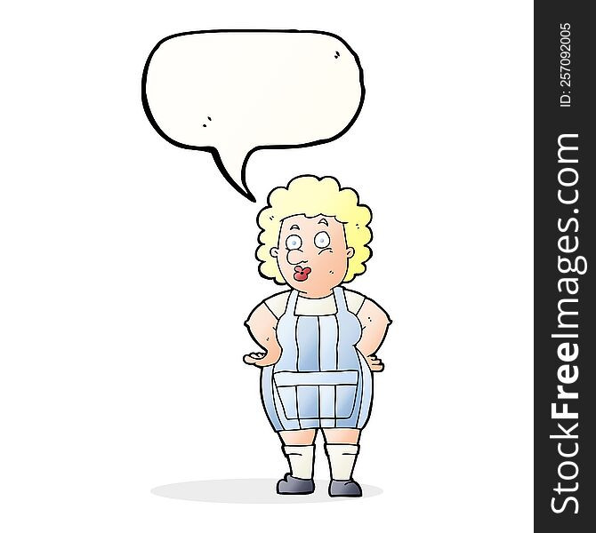 Cartoon Woman In Kitchen Apron With Speech Bubble